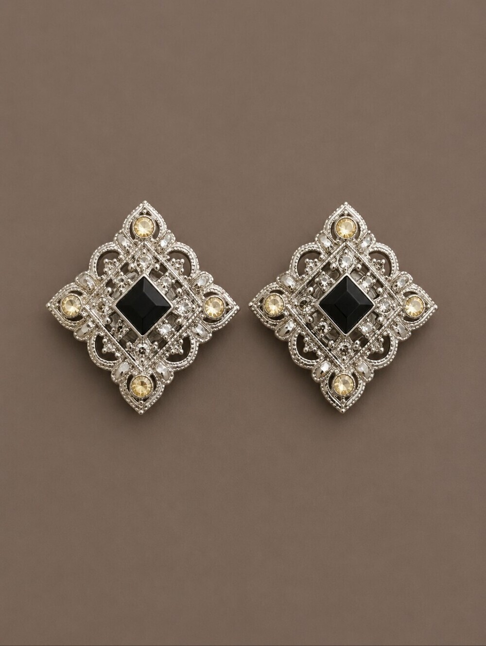 1928 Victorian Romantic Pink Rhinestone Diamond Shape Post Earrings